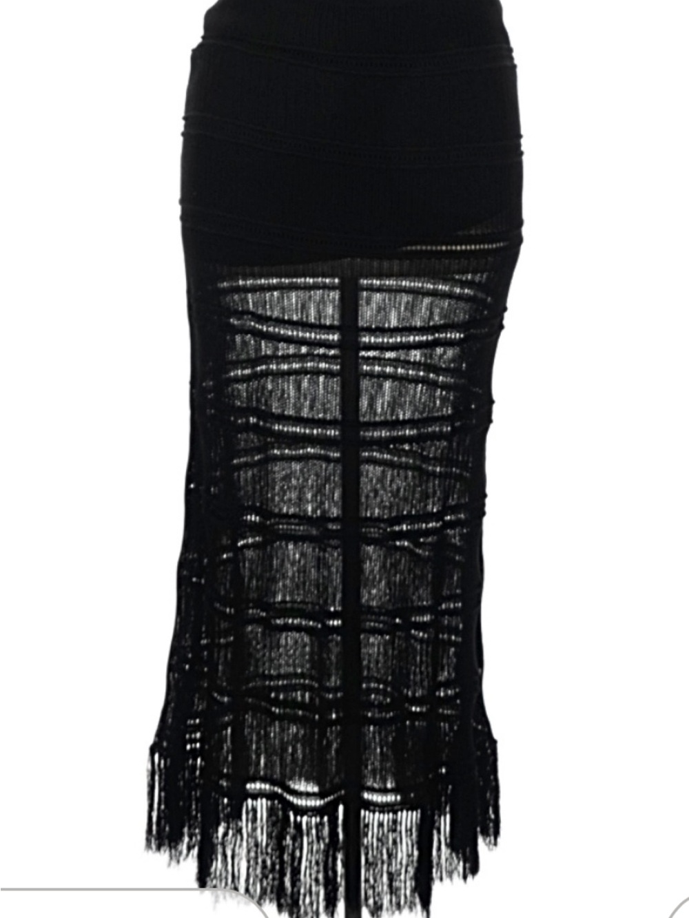 Z Supply Flynn Crochet Black Knit Maxi Skirt with Fringe